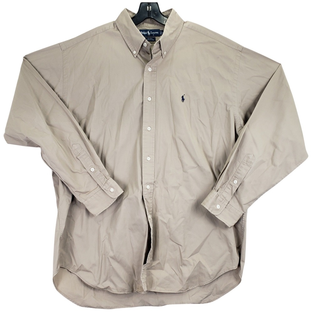 Ralph Lauren Blake Button Down Shirt Mens XL Khaki Tan Preppy Classic